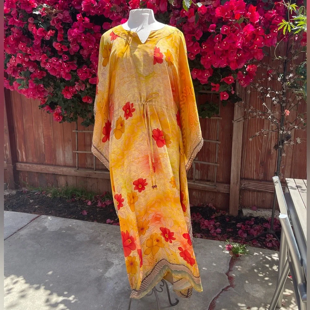 Colorful Vintage Silk Caftan - Picture 1 of 11